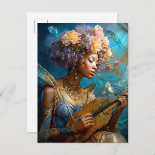 ウーマン遊ズルテアフリカ系アメリカファンタジーアート ポストカード (正面/裏面)