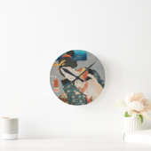 ウーマ遊ンズ・ウィズ・キャット・ヴィンテージ・日本のプリント ラウンド壁時計 (ホーム)