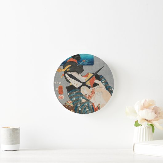 ウーマ遊ンズ・ウィズ・キャット・ヴィンテージ・日本のプリント ラウンド壁時計 (ホーム)