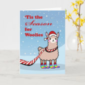 ウーリーズの季節がきた、ラマのクリスマス カード (黄色い花)