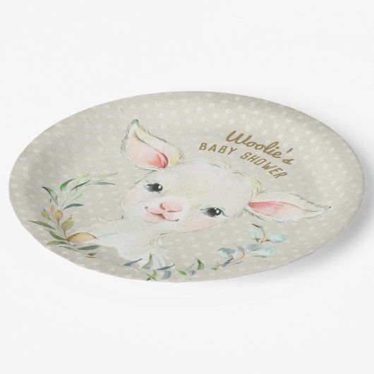 ウーリーランバートニュートラルデザートプレート – ベビーシャワー ペーパープレート (アングル)