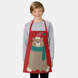 ウールのスカーフを巻いた可愛い漫画の熊クリスマス エプロン