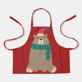 ウールのスカーフを巻いた可愛い漫画の熊クリスマス エプロン (正面)