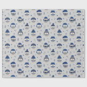 ウールの帽子が青い冬のフクロウ ラッピングペーパー (フラット)