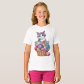 ウールの編み物バスケットの子猫 Tシャツ (正面フル)
