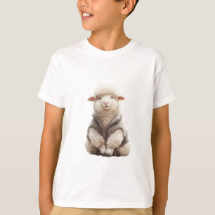 ウールカーディガンを着たふわふわの羊の子供服 Tシャツ