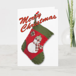 ウールキャップの雪だるまチェックマフラー クリスマスストッキング シーズンカード