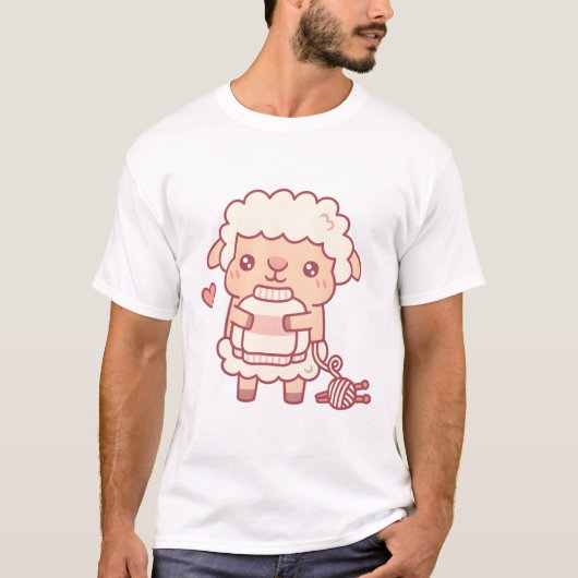 ウールセーターのかわいい羊 楽しい Tシャツ (正面)