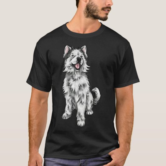 ウールハスキーのかわいいドッグアート Tシャツ (正面)