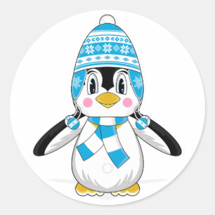 ウールハットペンギンステッカー ラウンドシール