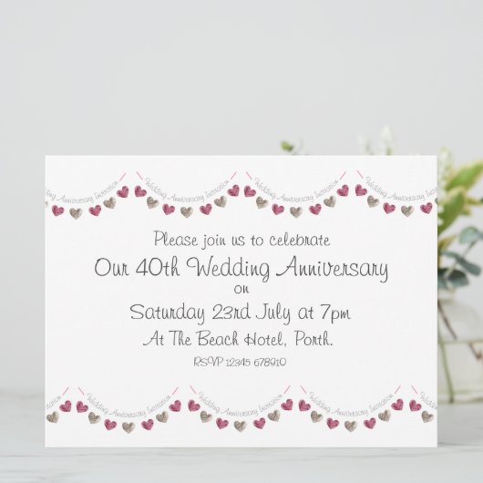 ウールハートのバンティング 40周年 ルビー結婚記念日 招待状 (スタンド正面)