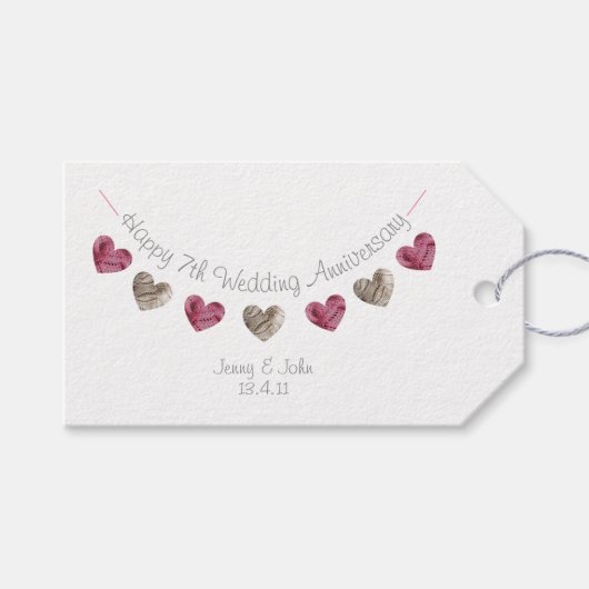 ウールパーソナライズされたハート7結婚周年 ギフトタグ (正面(横))