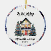 ウールファーストホリデーズニューホームシック素朴ルクスネイビー セラミックオーナメント (正面)