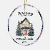 ウールファーストホリデーズニューホームシック素朴ルクスネイビー セラミックオーナメント (左)