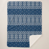 ウールフェイク編み物パターンブルーとホワイト シェルパブランケット (正面)