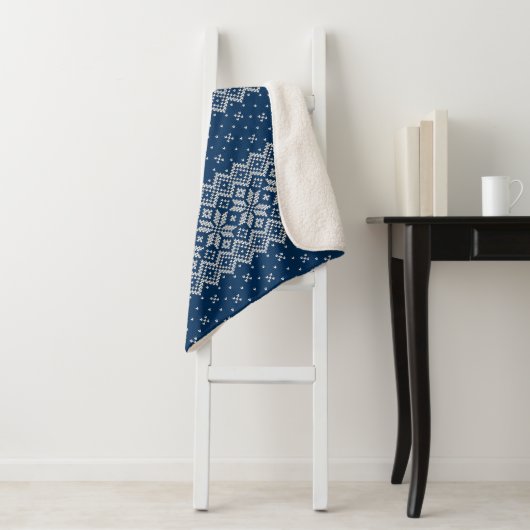 ウールフェイク編み物パターンブルーとホワイト シェルパブランケット (インサイチュ)