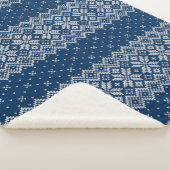 ウールフェイク編み物パターンブルーとホワイト シェルパブランケット (3/4)