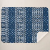 ウールフェイク編み物パターンブルーとホワイト シェルパブランケット (正面(横))