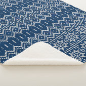 ウールフェイク編み物パターンブルーホワイト シェルパブランケット (3/4)