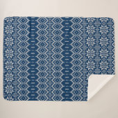 ウールフェイク編み物パターンブルーホワイト シェルパブランケット (正面(横))