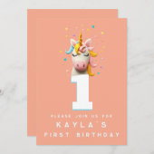 ウールフェルトユニコーンナンバーバースデーパーティー 招待状 (正面/裏面)