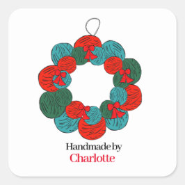 ウールボールポンポンクリスマスリース手作り スクエアシール
