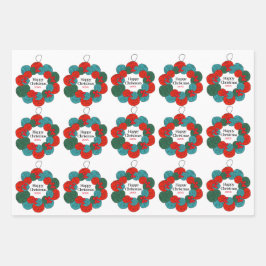 ウールボールポンポンクリスマスリース ラッピングペーパーシート