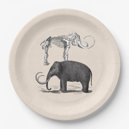 ウールマンモスプリヒストリックエレファントとスケルトン ペーパープレート