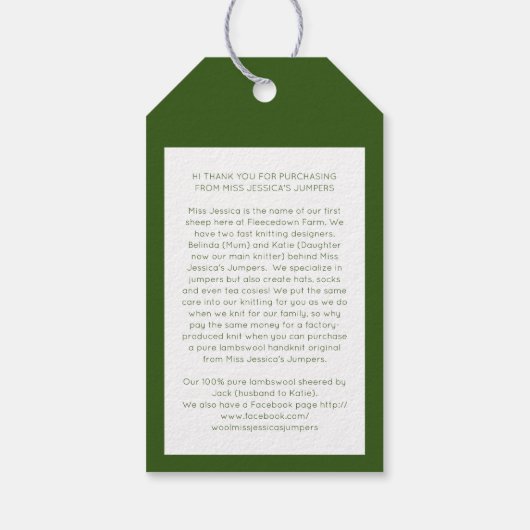 ウール編み物ビジネスのラムウール気に羊情報 ギフトタグ (裏面)