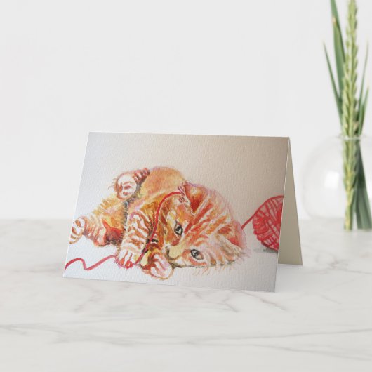 ウール遊誕生日カード付きジンジャーキッテン猫 カード (正面)