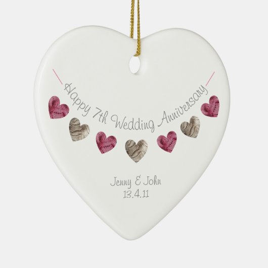 ウール7thまたは結婚任意の記念日ハートオーナメント セラミックオーナメント (右)