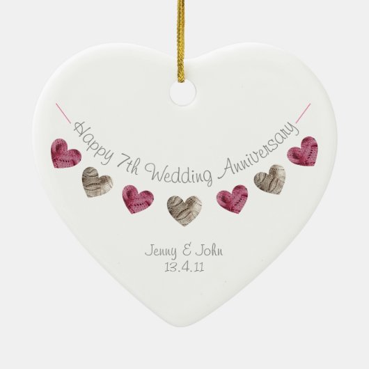 ウール7thまたは結婚任意の記念日ハートオーナメント セラミックオーナメント (裏面)