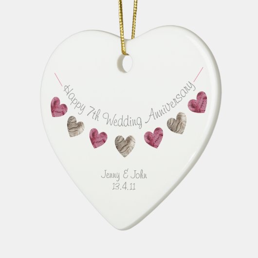 ウール7thまたは結婚任意の記念日ハートオーナメント セラミックオーナメント (左)