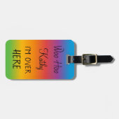 ウーHoo私はここにいるレインボーパーソナライズされたラゲッジ ラゲッジタグ (正面横)