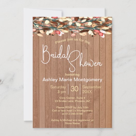 ウ素朴ィーカラフルド葉ブライダルシャワー 招待状 (正面)