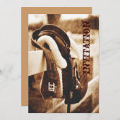 ウ素朴ェスタンカウボーイ馬結婚鞍 招待状 (正面/裏面)