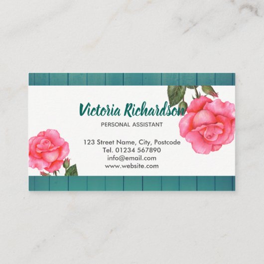 ウ素朴ォーターカラーピンクローゼズフローラアート 名刺 (裏面)