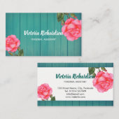 ウ素朴ォーターカラーピンクローゼズフローラアート 名刺 (正面/裏面)