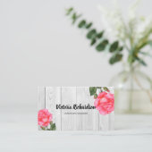 ウ素朴ォーターカラーピンクローゼズフローラアート 名刺 (スタンド正面)