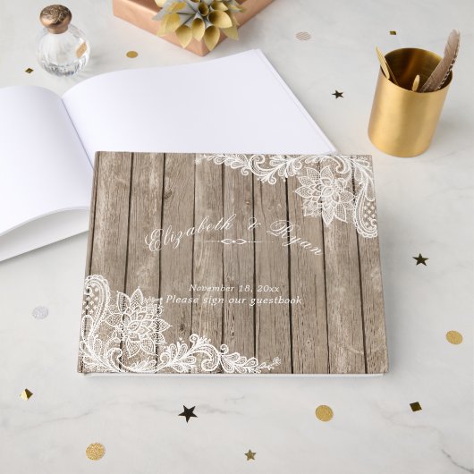 ウ素朴ッドエレガント・レースカスタム・ ゲストブック (正面見開き)
