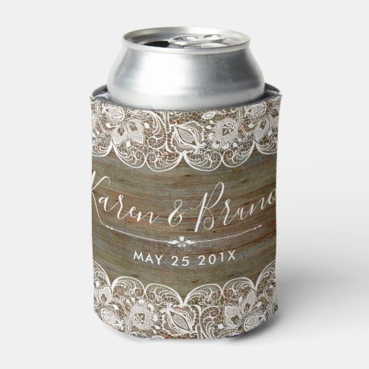 ウ素朴フェイクッド&エレガントホワイトヴィンテージレース 缶クーラー (缶正面)