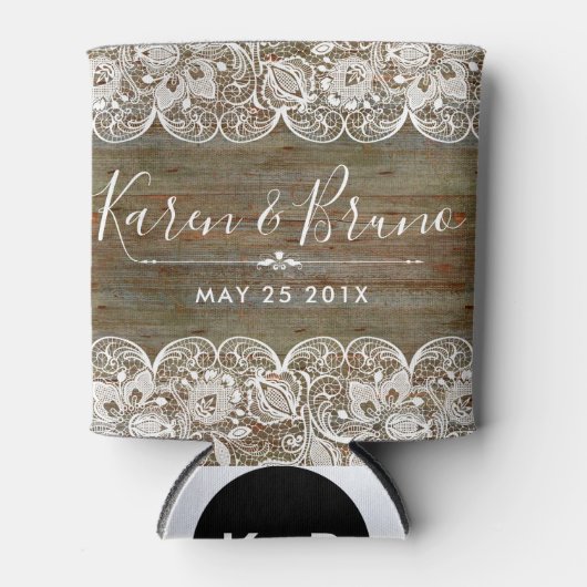 ウ素朴フェイクッド&エレガントホワイトヴィンテージレース 缶クーラー (正面)