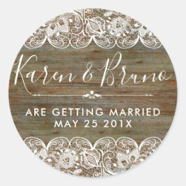 ウ素朴フェイクッド&ホワイトフローラレースRSVP ラウンドシール