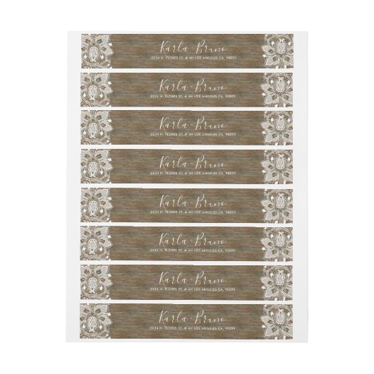 ウ素朴フェイクッド&ホワイトヴィンテージレース ラップアラウンド宛名ラベル (シート)