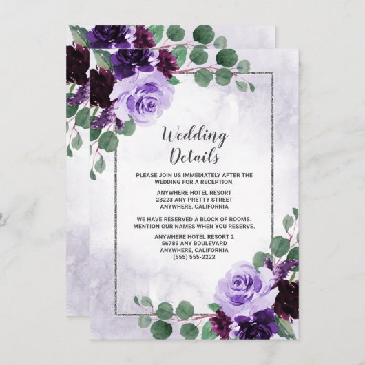 エアイエレガントボホフローラパープルとシルバー結婚ズ エンクロージャーカード (正面/裏面)