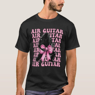 エアギター ギタリスト 少女 コケット リボン ピンク リボン Tシャツ