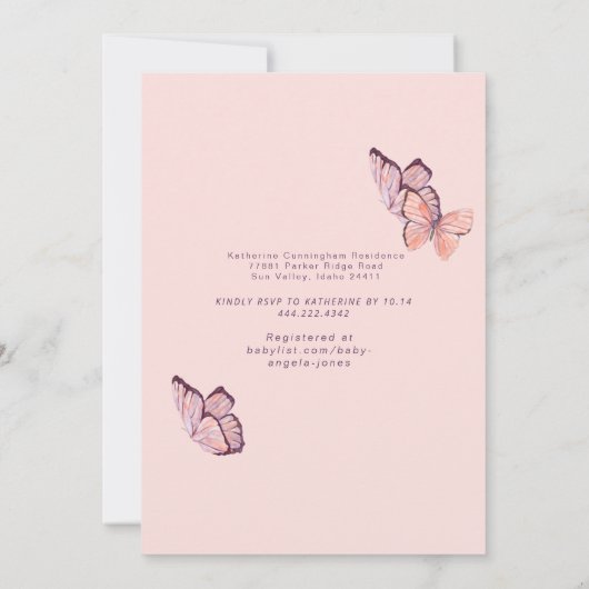 エアシルバーの赤ちゃんシャワーに蝶 招待状 (裏面)