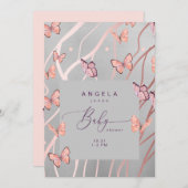 エアシルバーの赤ちゃんシャワーに蝶 招待状 (正面/裏面)