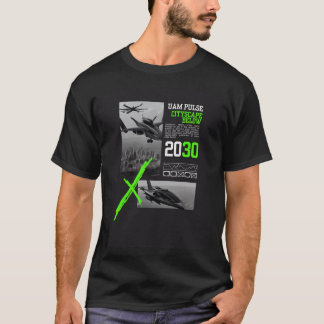 エアタクシーAAM VTOLの下のUAMパルス街並み Tシャツ