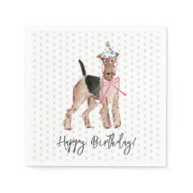 エアデイル犬の誕生日帽子ケーキパターン楽しい